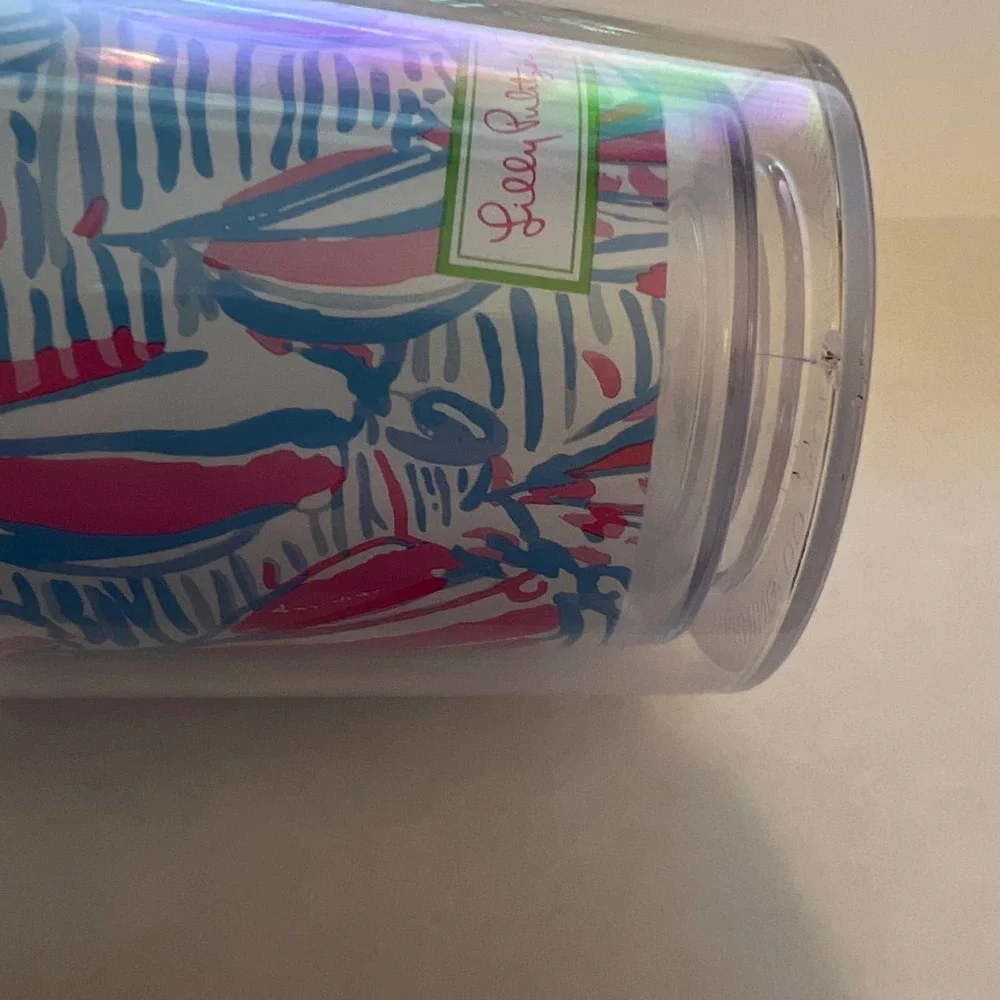 Lily Pulitzer Sailboat Tumbler Drinking Cup Pink Sailboats Light Blue Background